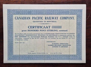 Canada. 100 Pounds 1931 Canadian Pacific Railway Company