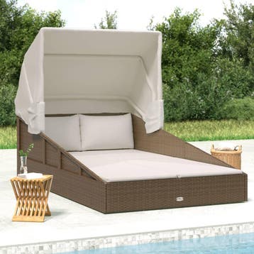 vidaXL Ligbed met inklapbaar dak 200x114x128 cm poly rattan, Verzenden, Nieuw