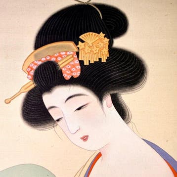 Japanse Bijin-ga hangende rol door Shunpu – elegante zomerse