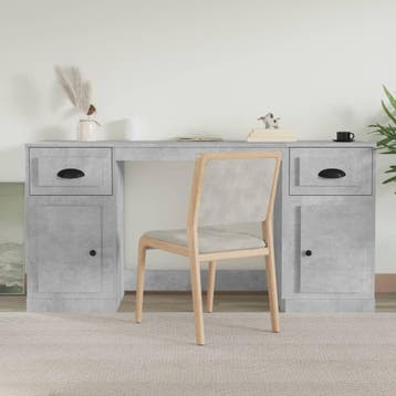 vidaXL Bureau met kast bewerkt hout betongrijs, Verzenden, Nieuw