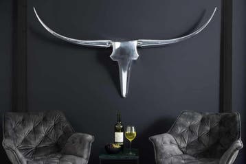 Modern design wanddecoratie BULL XL 120cm zilver aluminium, Ophalen of Verzenden, Nieuw