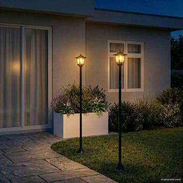 vidaXL Lantaarnpaal Set 2 st Zwart 16 x 16 x 156 cm RVS en, Verzenden, Nieuw, Staande lamp