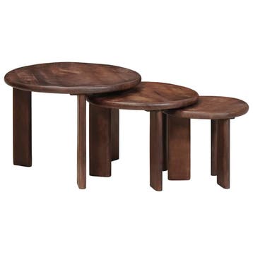 vidaXL Nest Koffietafels 3 pcs Donkerbruin Massief Mango, Huis en Inrichting, Tafels | Salontafels, Verzenden, Nieuw, Overige houtsoorten
