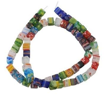 15 x Millefiori glas kralen kubus 6mm (Glaskralen), Ophalen of Verzenden, Nieuw, Kraal