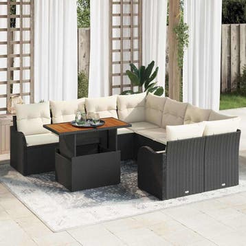 vidaXL Tuin Sofa Set 7 st 6-Aantal zitplaatsen Zwart en, Verzenden, Nieuw, 7 zitplaatsen