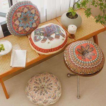 Bohemian Rond Kussen - Katoen & Linnen - Decoratief Vloer- o, Cd's en Dvd's, Verzenden, Nieuw in verpakking