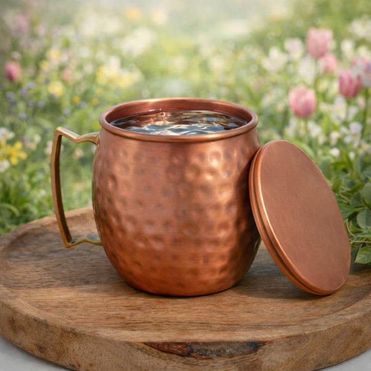 Puur koperen Moscow Mule beker gehamerd, met losse deksel ±, Huis en Inrichting, Keuken | Servies, Ophalen of Verzenden