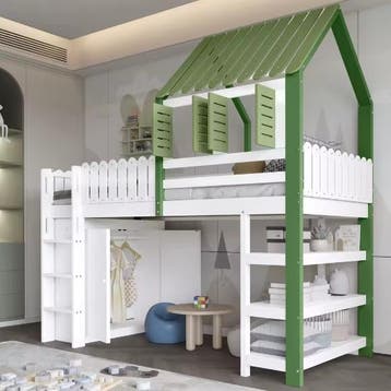 Kinderhoogslaper Met Ladder, Planken en Kast – 90x200 cm, Verzenden, Nieuw