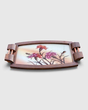 Grande Vassoio Art Déco in Legno e Vetro Retroverniciato -