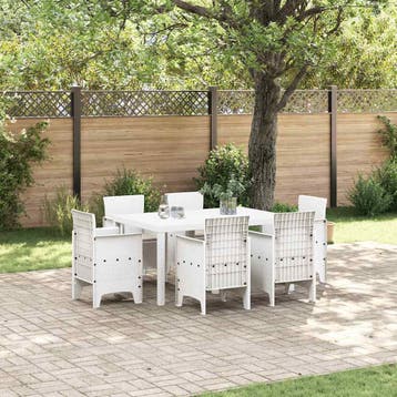 vidaXL Tuin Eetset 7 st Wit Polt riet, Tuin en Terras, Tuinsets en Loungesets, Verzenden, Nieuw, 7 zitplaatsen