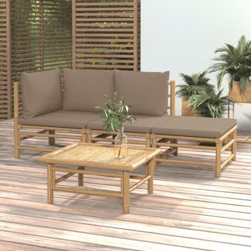 vidaXL 4-delige Loungeset met kussens bamboe taupe, Verzenden, Nieuw, Hout, Loungeset