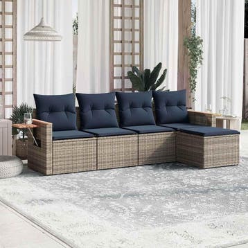 vidaXL 5-delige Loungeset met kussens poly rattan grijs, Verzenden, Nieuw, Loungeset