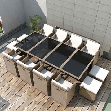 vidaXL 13-delige Tuinset met kussens poly rattan beige, Verzenden, Nieuw, Rotan, Tuinset