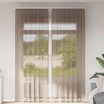 vidaXL Gordijnen voile met roedezakken 2 st lichtbruin, Verzenden, Nieuw, Bruin