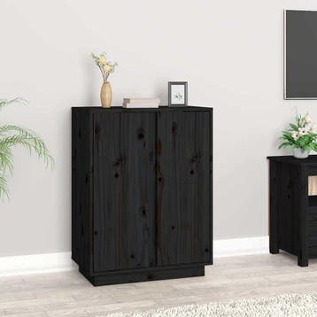 vidaXL Dressoir 60x35x80 cm massief grenenhout zwart, Verzenden, Nieuw, Grenenhout, Minder dan 50 cm
