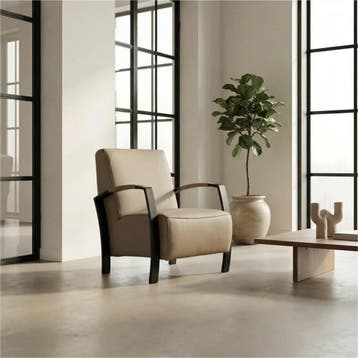 Set van 2 Leren fauteuils Glory - Toledo Khaki, Nieuw, Ophalen of Verzenden, 50 tot 75 cm, Leer