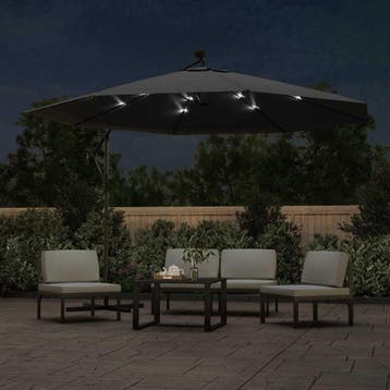 vidaXL Zweefparasol met LED-verlichting 350 cm zwart, Verzenden, Nieuw, 3 tot 4 meter, Zweefparasol