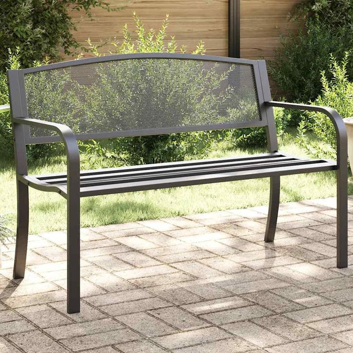 vidaXL Tuinbankje 119 cm staal zwart, Tuin en Terras, Tuinbanken, Nieuw, Metaal, Verzenden