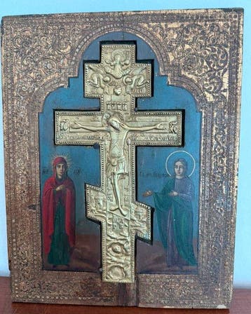 Icoon - Kruisiging van Christus - Hout, Antiek en Kunst