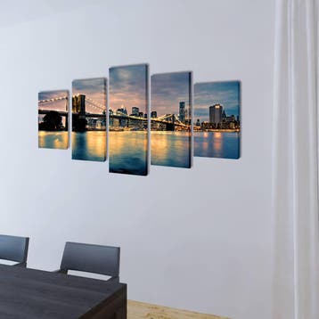 vidaXL Canvas muurdruk set Brooklyn Bridge rivier uitzicht, Verzenden, Nieuw