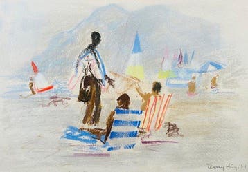 Jeremy King (1933-2020) - La plage - Pastel original signé