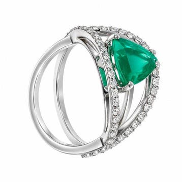 Ring - 18 karaat Witgoud - 2.50ct. tw. Smaragd - Diamant -, Nieuw