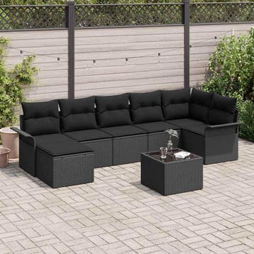 vidaXL Tuin Sofa Set 8 st Zwart poly rattan, Verzenden, Nieuw, 8 zitplaatsen