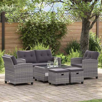 vidaXL 6-delige Loungeset met kussens poly rattan, Tuin en Terras, Tuinsets en Loungesets, Verzenden, Nieuw, Textileen, Loungeset