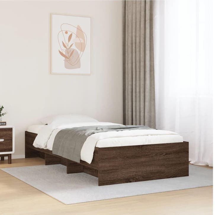 vidaXL Bedframe zonder matras bewerkt hout bruin eikenkleur, Huis en Inrichting, Slaapkamer | Bedden, 90 cm, 200 cm, Bruin, Eenpersoons