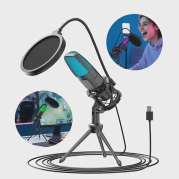 RGB USB Microfoon voor Podcast, Streaming & Gaming - Plug &, Verzenden, Nieuw