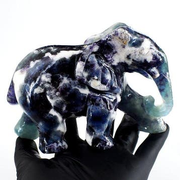 Beeld, Big Genuine Multicolor Fluorite Carved Elephant -