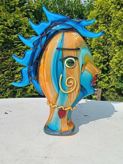 Beeld, woman face - 40 cm - handmade glas, Antiek en Kunst, Kunst | Designobjecten