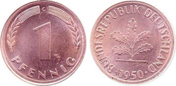 Duitsland Fehlpraegung 1 Pfennig 1950 G ohne Ring gepraeg..., Verzenden