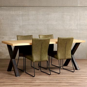 4 leren eetkamerstoelen - met designpoot - groen leer, Huis en Inrichting, Stoelen, Ophalen of Verzenden, Nieuw, Leer
