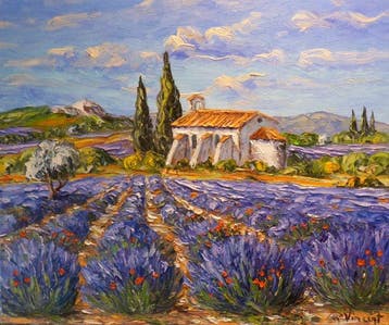 R. Vincent (1954) - Chapelle dans les lavandes en Provence