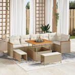 vidaXL Tuin Sofa Set met kussen 9 pcs Beige Poly riet, Verzenden, Nieuw, Rotan, Meer dan 8 zitplaatsen