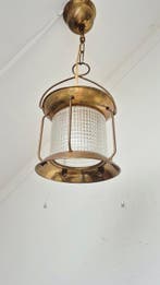 Plafondlamp - Glas, Messing - Vintage lantaarn hanglamp –