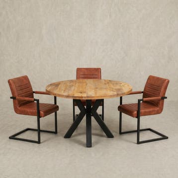 Mangohouten Eettafel Rond Tara 150 cm (5cm), Verzenden, Rond, Nieuw, Industriële meubels