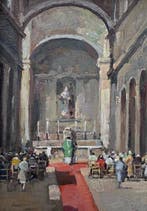 Mario Maresca Serra (1912-1991) - In chiesa, Antiek en Kunst, Kunst | Schilderijen | Klassiek