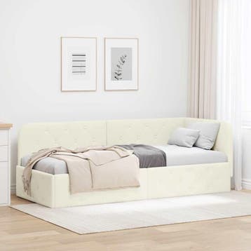 vidaXL Hoekbedframe Crème 80 x 200 cm Fluweel, Verzenden, Nieuw, Crème, Stof