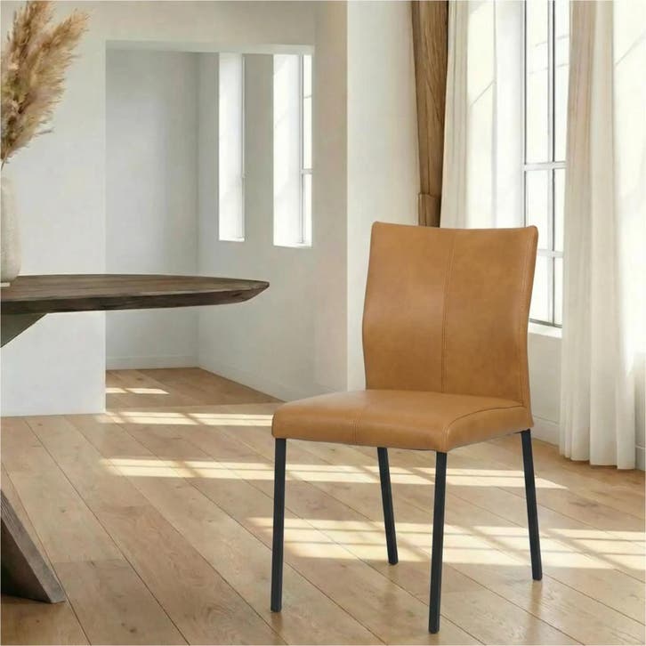 Leren eetkamerstoel Basic - Granada Sahara (cognac) - Poten, Huis en Inrichting, Stoelen, Nieuw, Leer, Ophalen of Verzenden