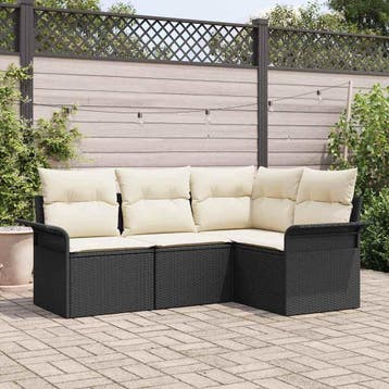 vidaXL Tuin Sofa Set 4 st Zwart poly rattan, Verzenden, Nieuw, 4 zitplaatsen