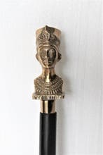 Wandelstok - nefertiti - messing hout