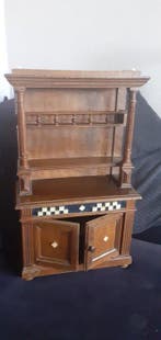 Kabinet - Hout, ambachtelijke miniatuurservieskast - 79 x 44