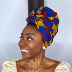 Afrikaanse hoofddoek / Vlisco headwrap - Rood / Blauw / Gele, Kleding | Dames, Ophalen of Verzenden, Nieuw