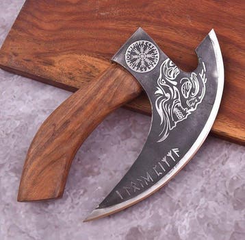 Hand-Forged Viking Bearded Axe – Carbon Steel Engraved Blade
