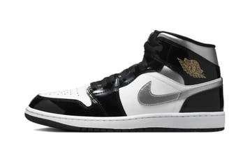 Jordan 1 Mid SE Patent Black White Metallic Silver Metallic, Kleding | Heren, Schoenen, Nieuw