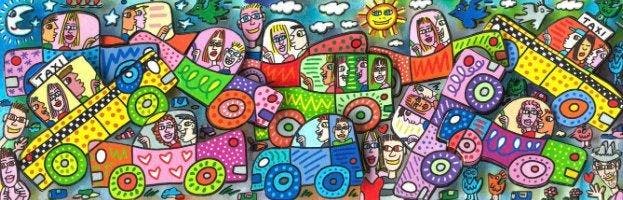 James Rizzi (1950-2011) - My Busy City Traffic Jam - Framed, Antiek en Kunst, Kunst | Designobjecten