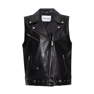 Stand Studio • zwart leren bikers vest • 40, Maat 38/40 (M), Stand Studio, Verzenden, Zwart