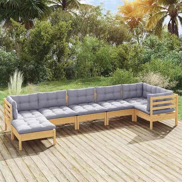 vidaXL 7-delige Loungeset met grijze kussens massief, Verzenden, Nieuw, Loungeset